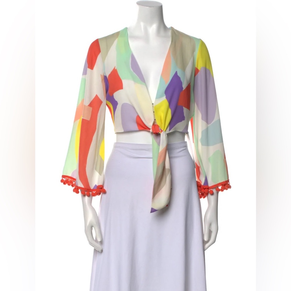 Alice + Olivia Printed Plunge Neckline Crop Top Size Medium